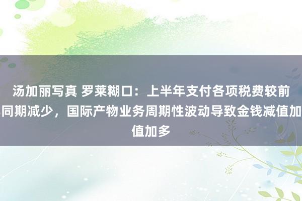 汤加丽写真 罗莱糊口：上半年支付各项税费较前年同期减少，国际产物业务周期性波动导致金钱减值加多